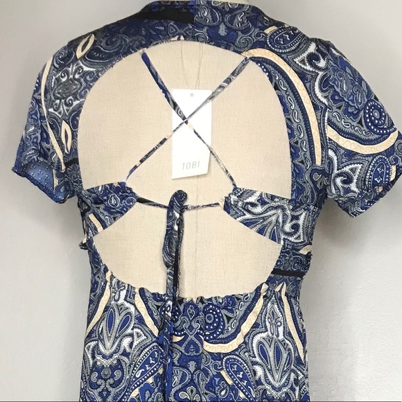 TOBI Blue Maxi Side Splits Open Back Paisley Dress - Picture 2 of 6